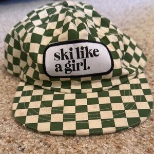 SKI LIKE A GIRL Green and White Checkered Kids Cap